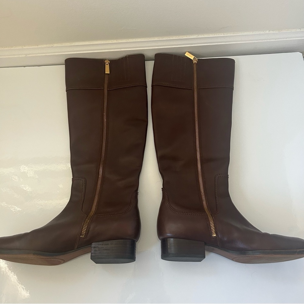 Michael Kors Brown Leather Boots Gold Logo Size 8 - Picture 5 of 7